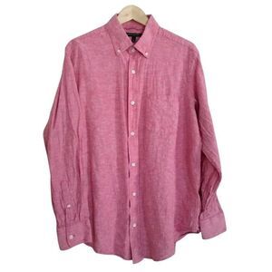Banana Republic Men's Raspberry Pink/Red Linen Classic Fit Button Down Collar Bu